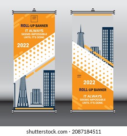 Rollup banner, brochure flyer banner design template vector, vertical  abstract background, modern x-banner, rectangle size red and blue colorful design