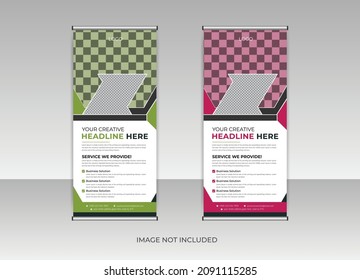 Rollup banner, brochure flyer banner design template vector, abstract background, modern x-banner, colorful Vertical banner design. Creative Modern abstract Vector illustration. Pink color.
