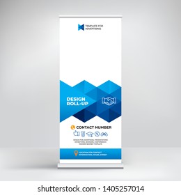 Roll-up banner, creative geometric design, stand template for conferences , seminars, exhibitions, advertising. Modern background for placing photos and text.