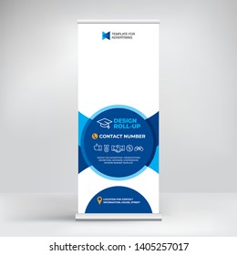 Roll-up banner, creative geometric design, stand template for conferences , seminars, exhibitions, advertising. Modern background for placing photos and text.