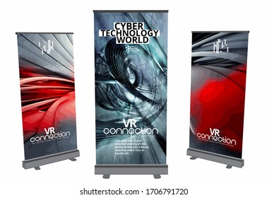 Roll-up banner design, abstract technology concept with 3D rendering background