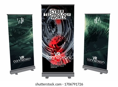 Roll-up banner design, abstract technology concept with 3D rendering background