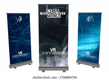 Roll-up banner design, abstract technology concept with 3D rendering background