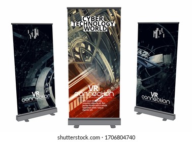 Diseño de banners de despliegue, concepto de tecnología abstracta con fondo de representación 3D