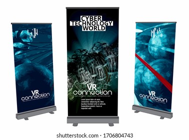Diseño de banners de despliegue, concepto de tecnología abstracta con fondo de representación 3D