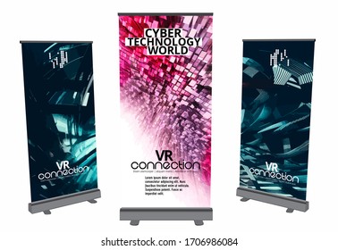 Roll-up banner design, abstract technology concept with 3D rendering background