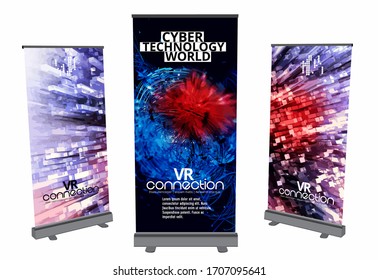 Roll-up banner design, abstract technology concept with 3D rendering background