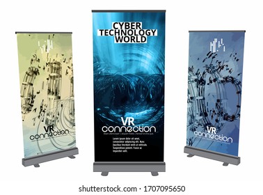 Roll-up banner design, abstract technology concept with 3D rendering background