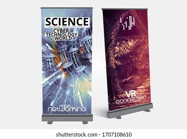Diseño de banners de despliegue, concepto de tecnología abstracta con fondo de representación 3D