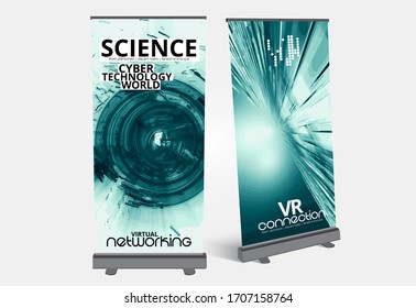 Roll-up banner design, abstract technology concept with 3D rendering background