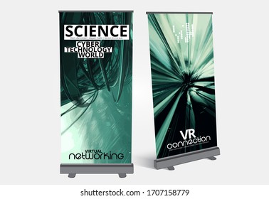 Roll-up-Banner-Design, abstraktes Technologiekonzept mit 3D-Rendering-Hintergrund