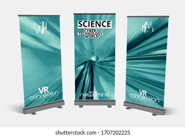 Roll-up banner design, abstract technology concept with 3D rendering background