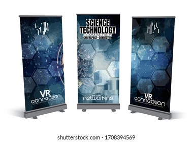 Diseño de banners de despliegue, concepto de tecnología abstracta con fondo de representación 3D