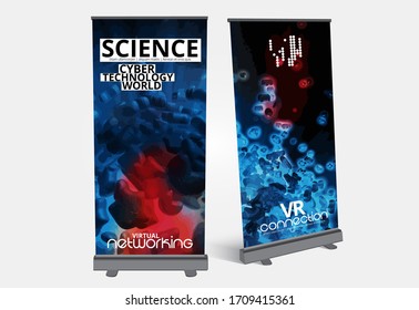 Roll-up banner design, abstract technology concept with 3D rendering background