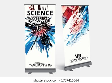 Roll-up banner design, abstract technology concept with 3D rendering background