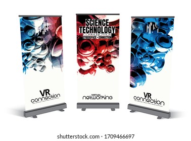 Roll-up banner design, abstract technology concept with 3D rendering background
