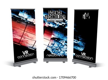 Roll-up banner design, abstract technology concept with 3D rendering background