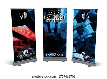 Diseño de banners de despliegue, concepto de tecnología abstracta con fondo de representación 3D