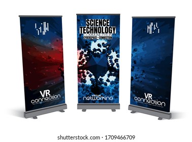 Roll-up banner design, abstract technology concept with 3D rendering background