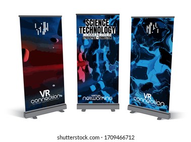 Roll-up banner design, abstract technology concept with 3D rendering background