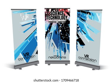 Roll-up banner design, abstract technology concept with 3D rendering background