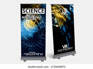Diseño de banners de despliegue, concepto de tecnología abstracta con fondo de representación 3D