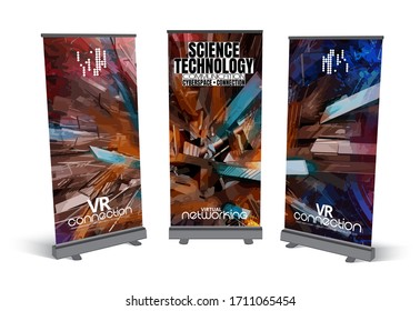 Roll-up banner design, abstract technology concept with 3D rendering background