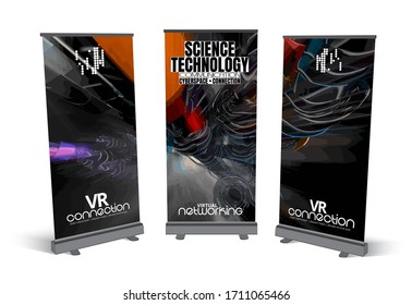 Diseño de banners de despliegue, concepto de tecnología abstracta con fondo de representación 3D