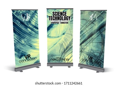 Roll-up banner design, abstract technology concept with 3D rendering background