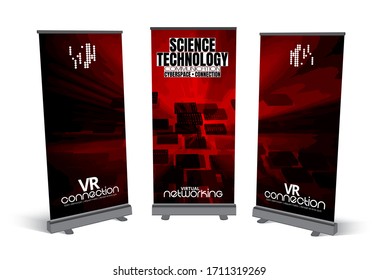 Roll-up banner design, abstract technology concept with 3D rendering background