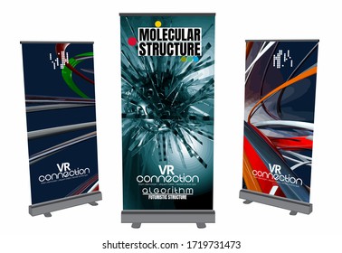 Roll-up-Banner-Design, abstraktes Technologiekonzept mit 3D-Rendering-Hintergrund
