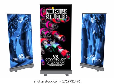 Roll-up-Banner-Design, abstraktes Technologiekonzept mit 3D-Rendering-Hintergrund
