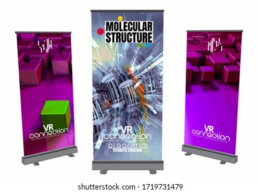 Roll-up banner design, abstract technology concept with 3D rendering background