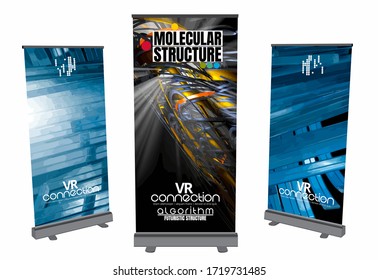Roll-up banner design, abstract technology concept with 3D rendering background