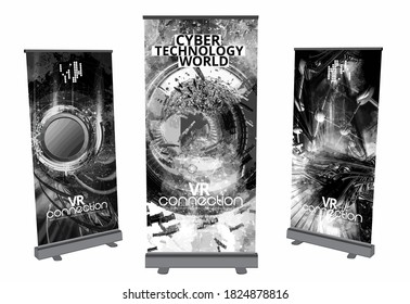 Roll-up banner design, abstract technology concept 