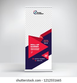 Roll-up banner design, background for placing advertising information. Template for exhibitions, presentations, conferences, seminars, modern abstract style for the promotion of goods and services
