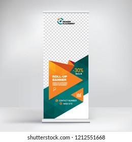 Roll-up banner design, background for placing advertising information. Template for exhibitions, presentations, conferences, seminars, modern abstract style for the promotion of goods and services
