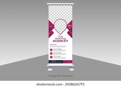 Roll-up banner design and business idea. A banner for a seminar, an exhibition roll-up, or a photo placement layout. Universal conference stand with a vector background for a promotional banner.