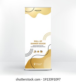 Roll-up banner design, creative advertising background, liquid elements, vector