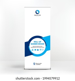 Roll-up banner design, creative background of graphic shapes, modern design for outdoor advertising