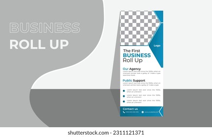 Roll-up banner design, creative background of graphic shapes, modern design for outdoor advertising. Roll-up banner design, creative stand for conferences, advertising.