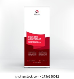 Roll-up banner design, creative stand for conferences, advertising of goods and services, modern flat style, banner for seminars.