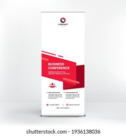 Roll-up banner design, creative stand for conferences, advertising of goods and services, modern flat style, banner for seminars.