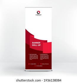 Roll-up banner design, creative stand for conferences, advertising of goods and services, modern flat style, banner for seminars.