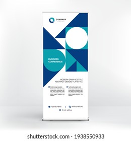 Roll-up banner design, creative stand for conferences, advertising of goods and services, modern flat style, banner for seminars.