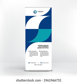 Roll-up Banner Design, kreativer Stand für Konferenzen, Werbung für Waren und Dienstleistungen, moderne flache Stil, Banner für Seminare.