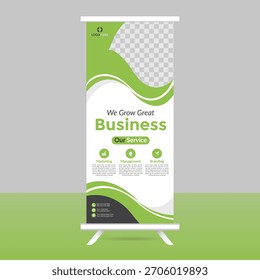 Un diseño de Anuncio enrollable con un diseño limpio con colores CMYK, adecuado para presentaciones o pantallas publicitarias.