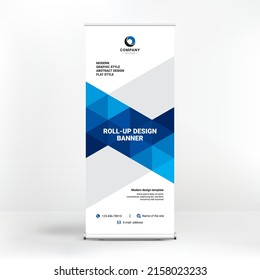 Roll-up banner design, geometric backgrounds for advertising, stand template for exhibitions, seminars, conferences, background vector