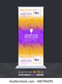 Roll-Up Banner Design, Low Poly Style Advertising Vector Background Design