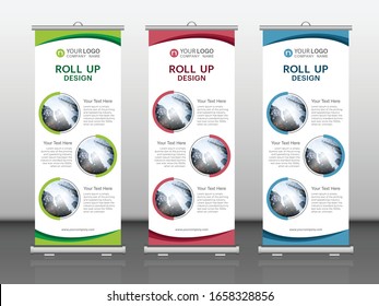 Roll-up banner design print vertical template vector ,modern publication x-banner and flag-banner, layout in rectangle size